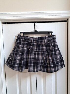 FREE PEOPLE Women's Black/Gray Plaid Serena Micro Skort sz 2